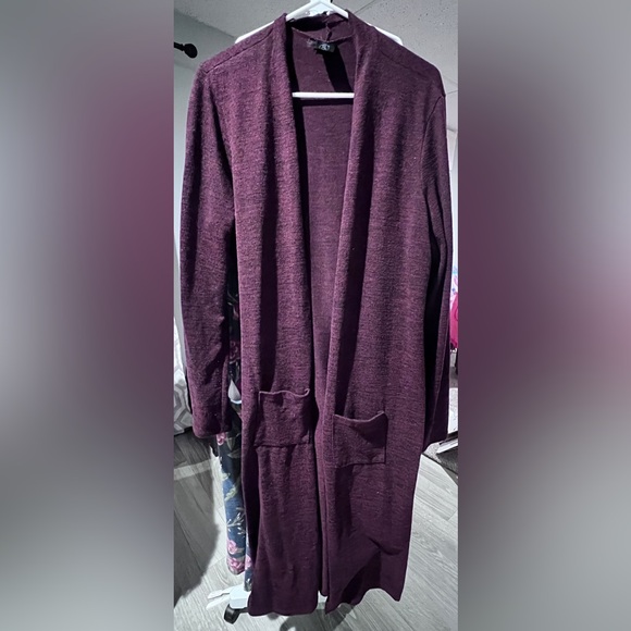 Agnes & Dora Sweaters - Agnes & Dora Long Open-Front Cardigan in Plum